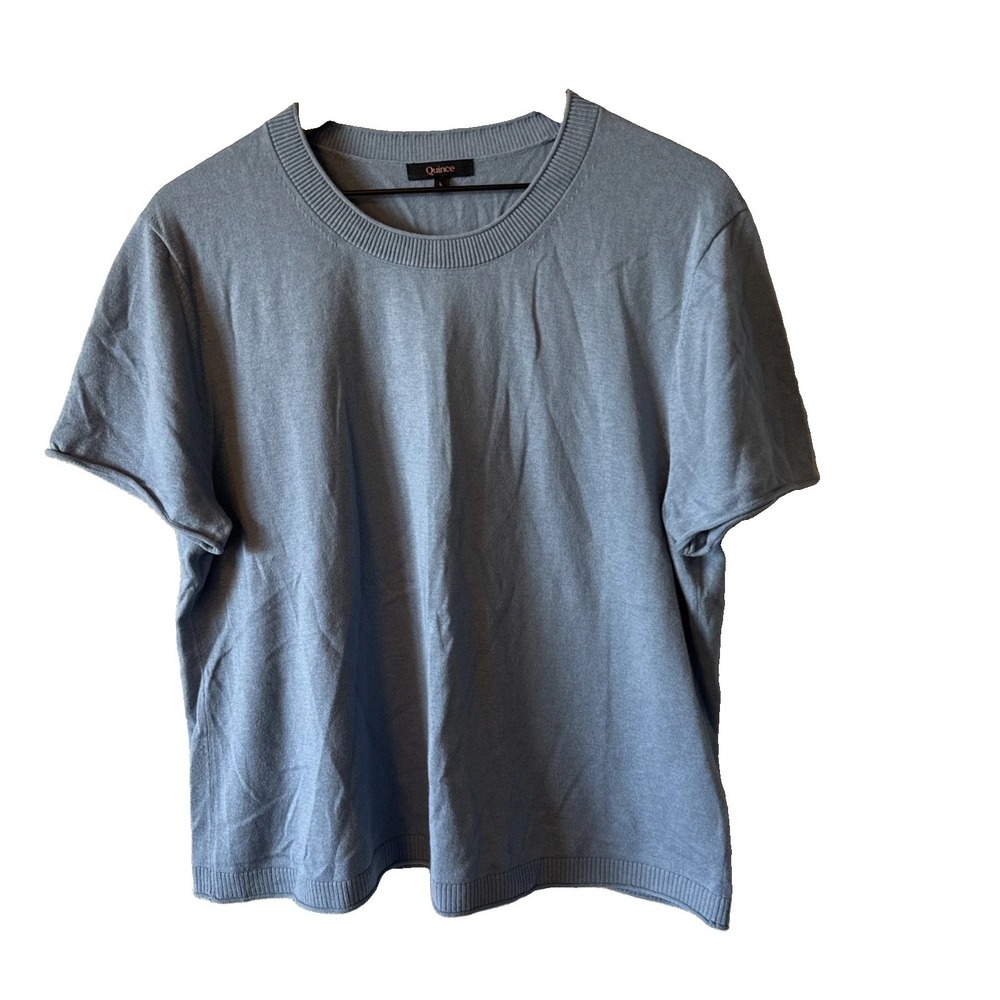 Quince Blue SS Crew Neck Relaxed Cotton Cashmere Sweater Tee Size Large